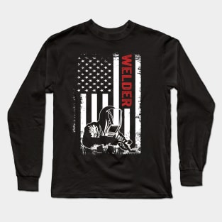 Welding Funny Welder Quotes USA American Flag Long Sleeve T-Shirt